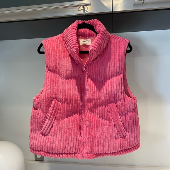 New In Pink bubblegum wide whale velvet corduroy quilted vest pockets size Large - Picture 5 of 5